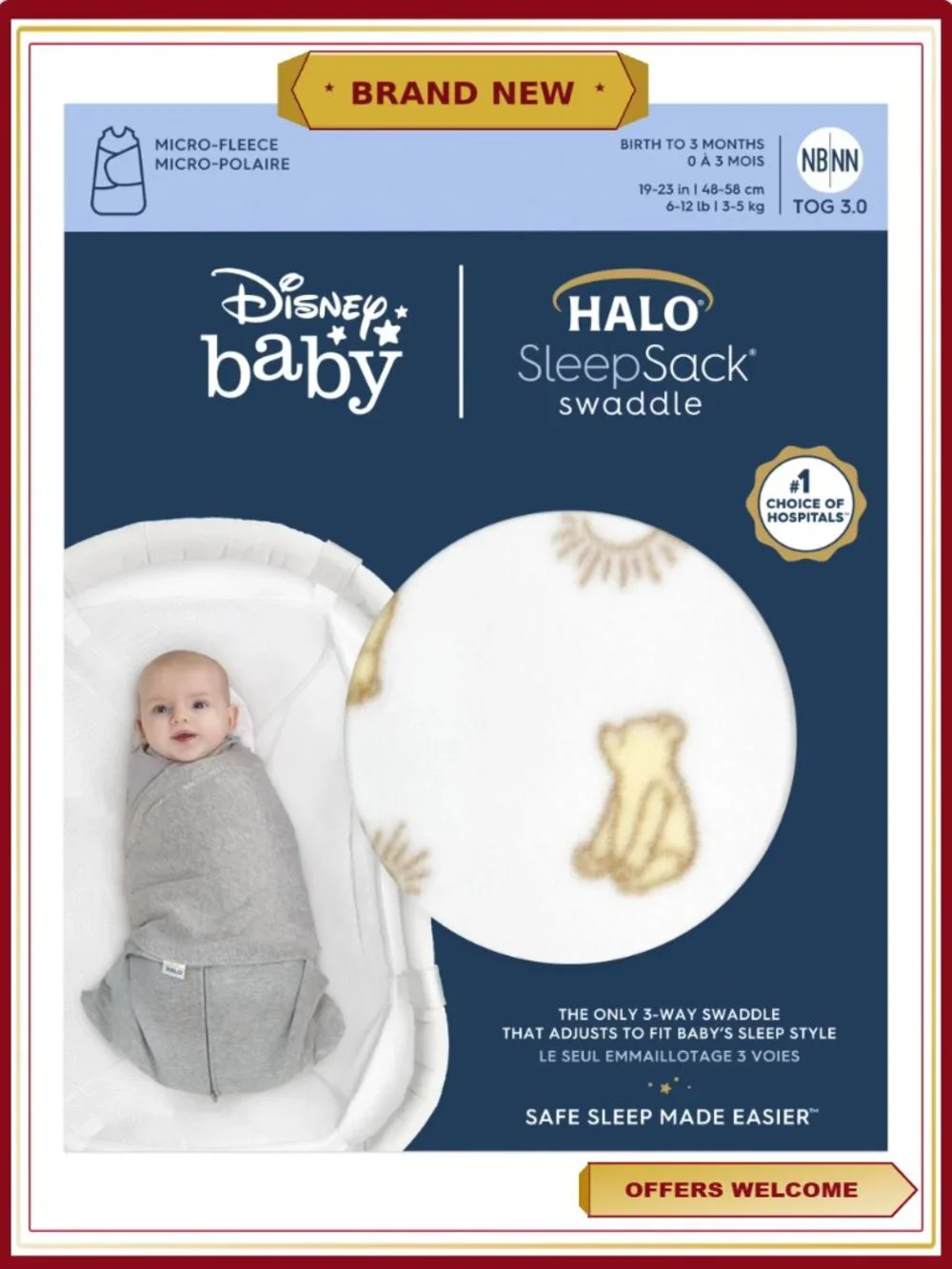 HALO Disney Sleepsack Swaddle Micro Fleece Newborn 0-3 Months